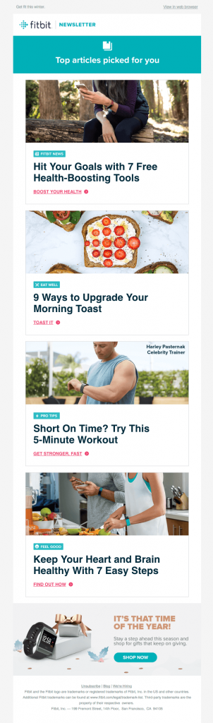 Fitness email newsletter